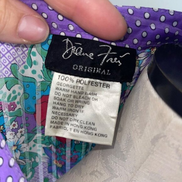 Diane Freis Vintage Womens Dress Size Medium Purple Floral Midi Elastic Waist - Picture 7 of 8